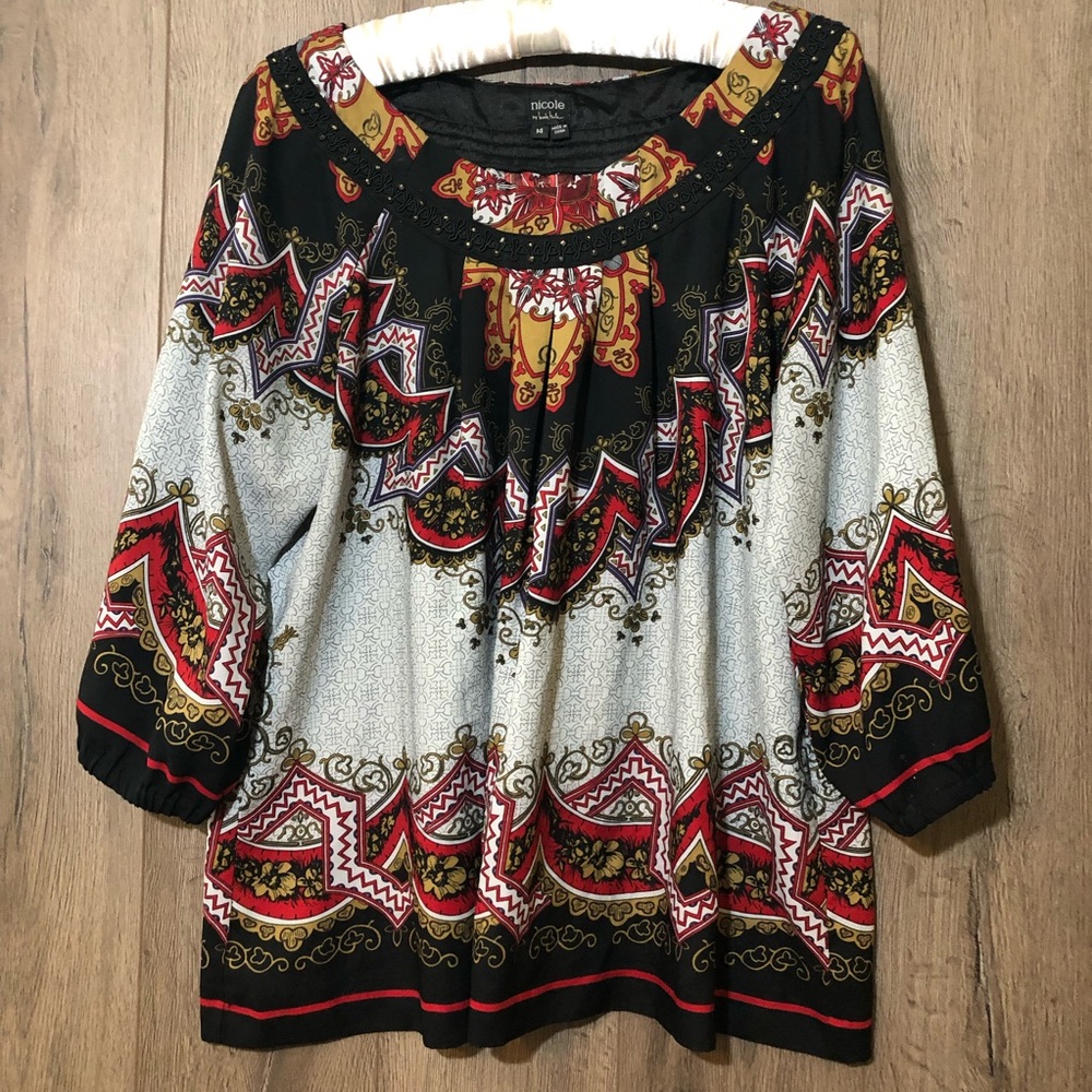 🔥Nicole Miller Tribal Aztec Native Print Beaded